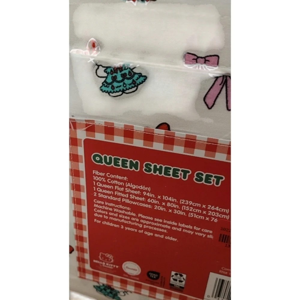 Hello Kitty Christmas Wreath Queen Size Sheet Set New with Tags Sanrio Novelty